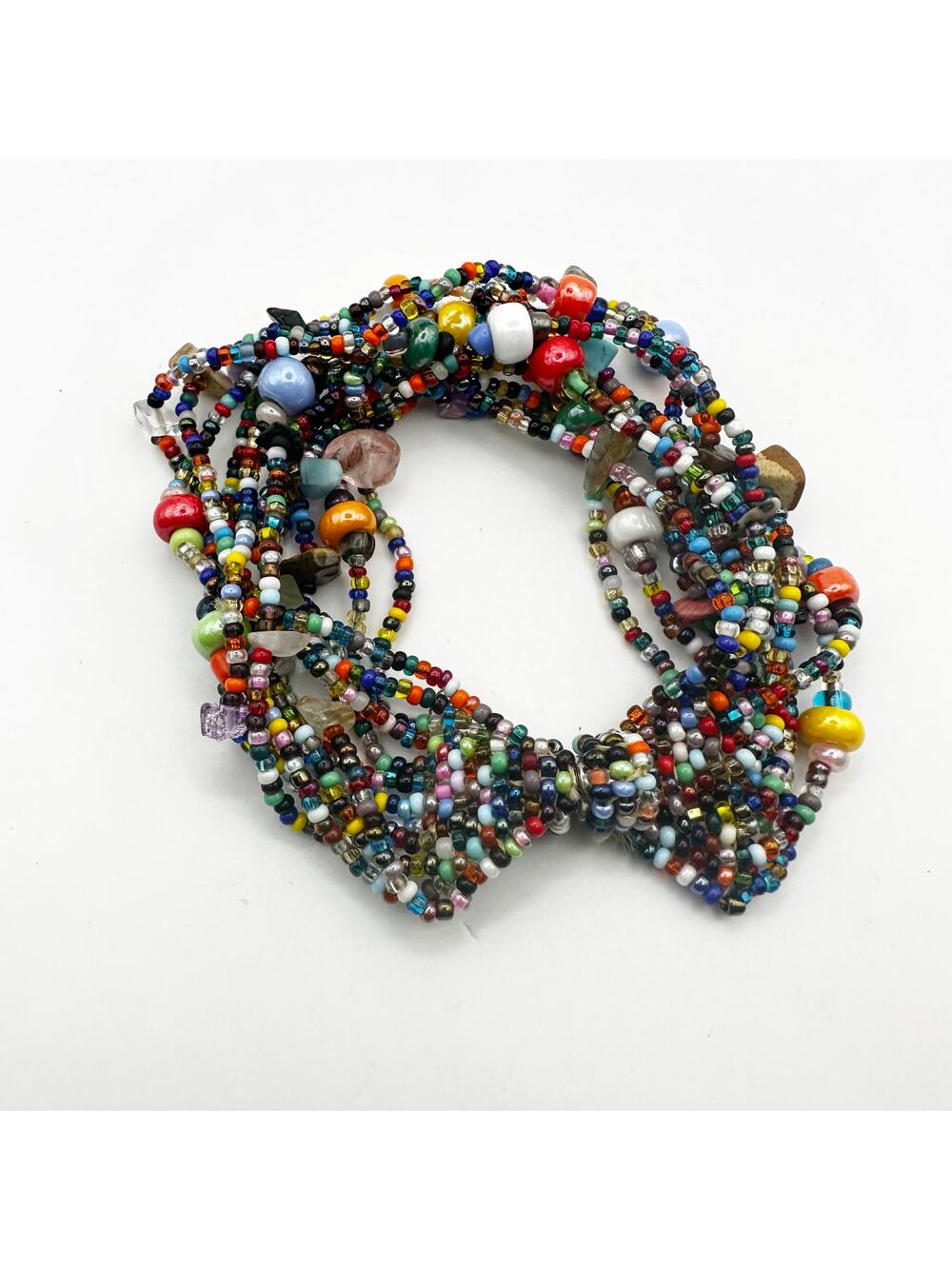 Colorful Beaded Bracelet Multi Strand Magnetic Clasp Artsy Lagenlook Boho Casual